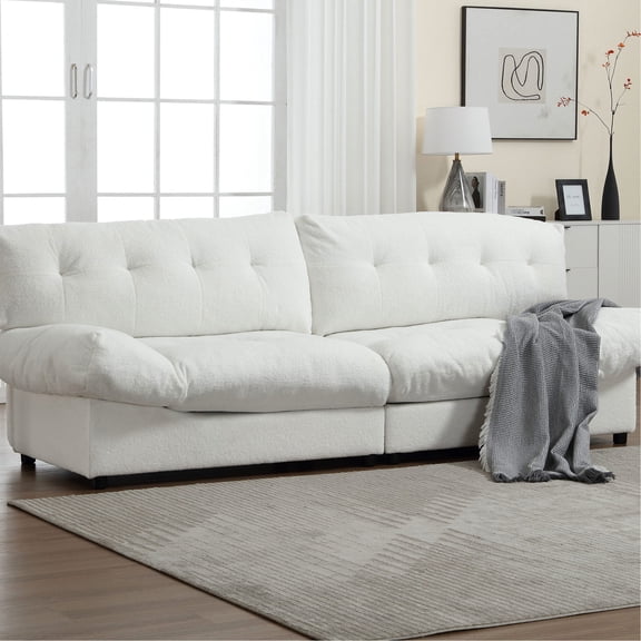 Sturdy 2-seat Sofa Covered in Teddy Velvet - Perfect for Watching TV in Living Room