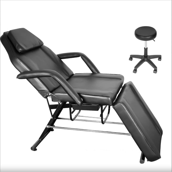 Sturdy 3-Section Massage Table Facial Bed with Hydraulic Rotating Stool, Professional Esthetician Bed, Tattoo Chair for Tattoo & Beauty Use