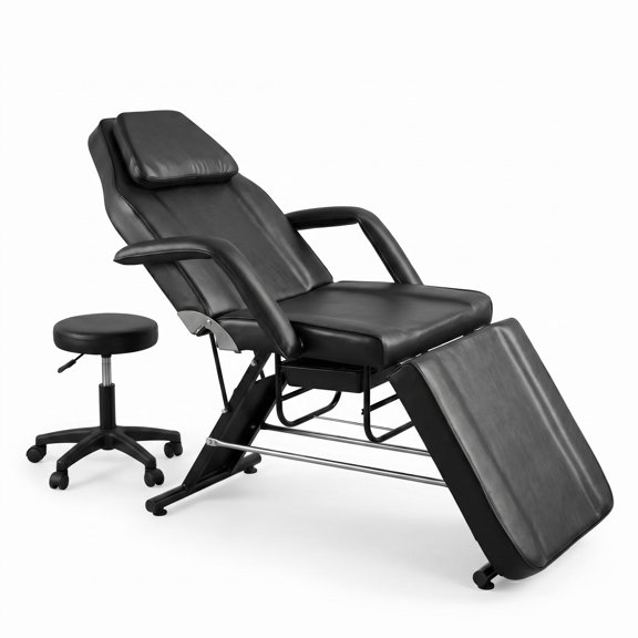 Sturdy 3-Section Spa Massage Table with Hydraulic Stool, Facial Lash Bed, Professional Spa Chair Adjustable for Tattoo & Beauty Use