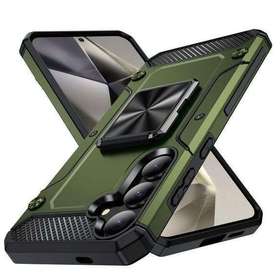 Sturdy 360 Rotatable Kickstand Back Case for Samsung Galaxy S24, Luxury Ultra Slim Shockproof Armor Durable Heavy Duty Protective Hard Phone Case Cover for Samsung Galaxy S24, Olivegreen