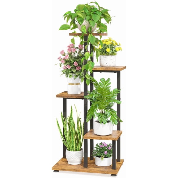 Sturdy 4-Tier Wood Plant Stand for Large Heavy Duty Planters, Multi-Level Corner Vertical Flower Rack for Narrow Spaces, Rustic Tall Orchid Shelving Holder with Space Saving Design