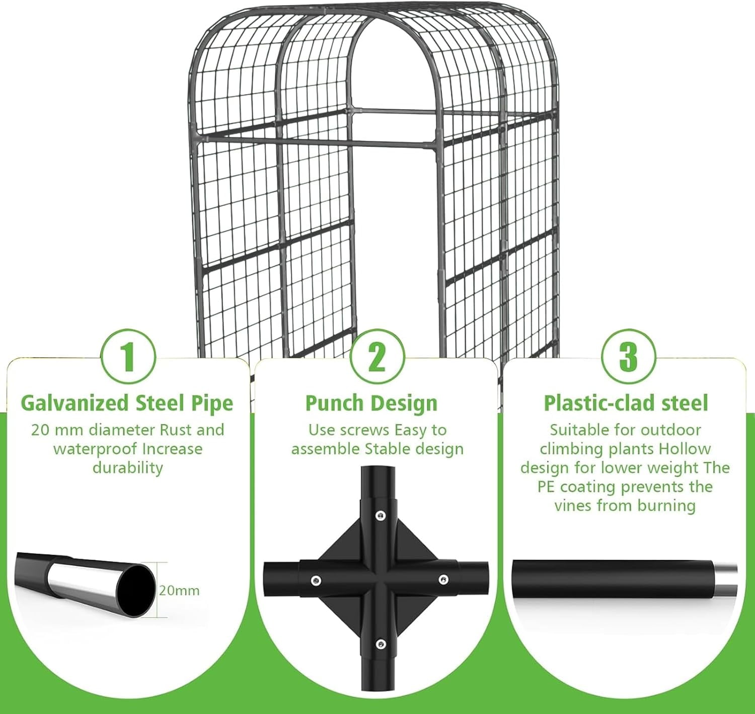 Sturdy 7.3ft Metal Garden Arch Trellis for Raised Beds – Black Plant Support Frame – Supports Climbing Vegetables, Cucumbers, and Vines – Plastic Connectors – Color: None