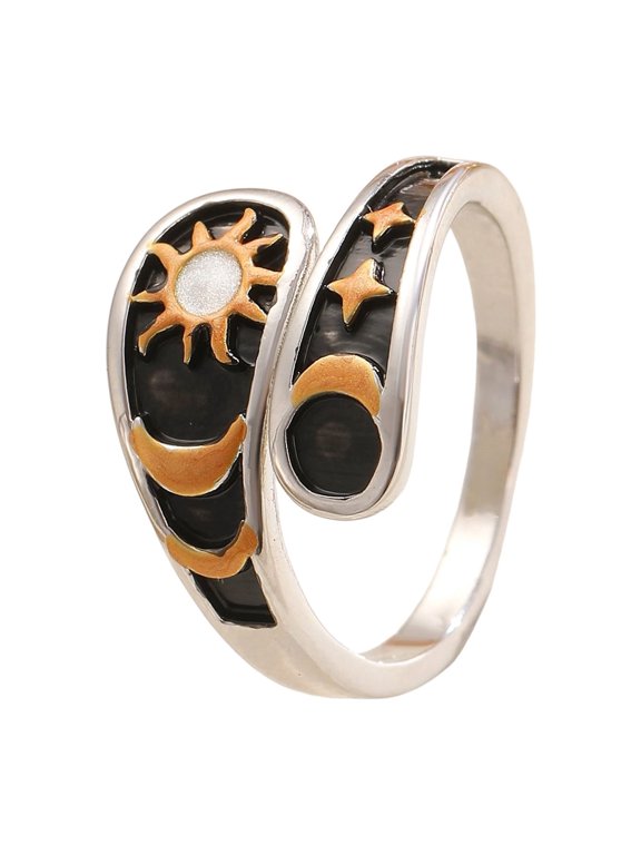 Sturdy Adjustable Copper Rings Featuring Moons Star Sun Design for Versatile Everyday Wear and Perfect Gift