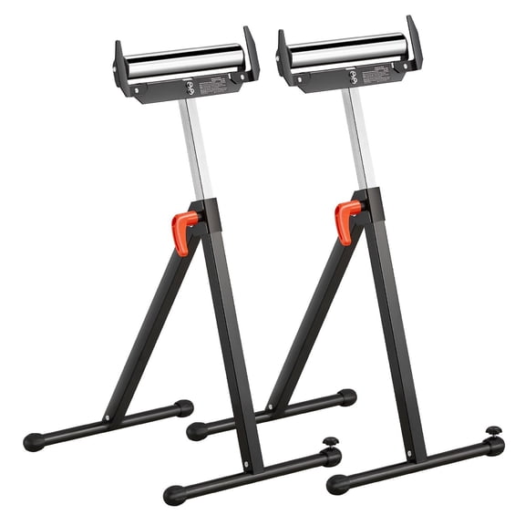 Sturdy Adjustable Table Saw Roller Stand, 250 lb Capacity, 27-43 Inch Height, Steel Roller with Edge Guides, Woodworking Support Stand