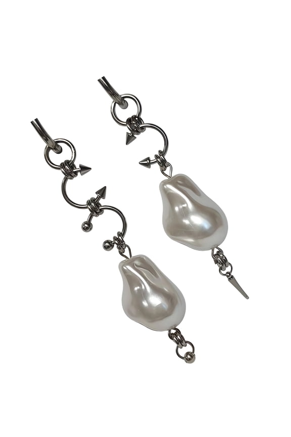 Sturdy Alloy Baroques Irregular Pearls Asymmetric Spikes Earrings with Long Lasting Shines for Fashion Accessory
