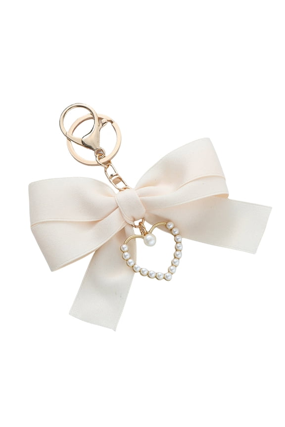 Sturdy Alloy Pearls Heart Ribbon Bowknot Keychain Pendnat Designed For Trendy Women Who Love Individualized Jewelry