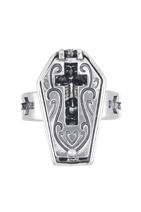 Sturdy Alloy Skull Coffin Crosses Rings Unique Coffin Crosses Rings Accessory For Trendsetters And Collectors