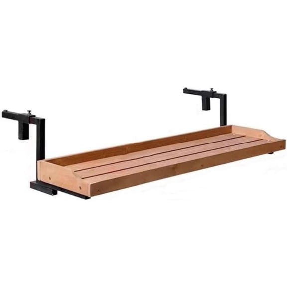 Sturdy Balcony Railing Table & Planter Shelf - Solid Wood Balcony Railing Table with Alloy Frame, Adjustable Height Balcony Railing Table for Outdoor Dining/Office/Plant Stand(23.6 * 9.8in)