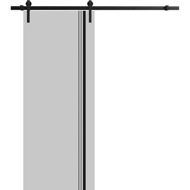 Sturdy Barn Door 18 x 80 inches | Planum 0011 Grey Matte with Frosted Glass | 6.6FT Rail Hangers Heavy Hardware Set | Solid Panel Interior Doors