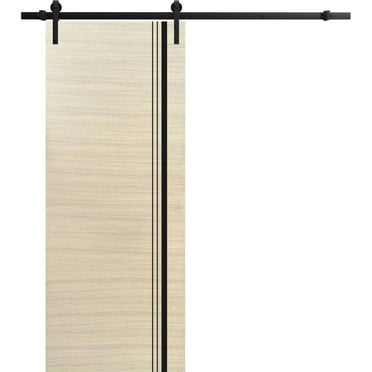 Sturdy Barn Door 18 x 80 inches | Planum 0011 Natural Veneer with Frosted Glass | 6.6FT Rail Hangers Heavy Hardware Set | Solid Panel Interior Doors