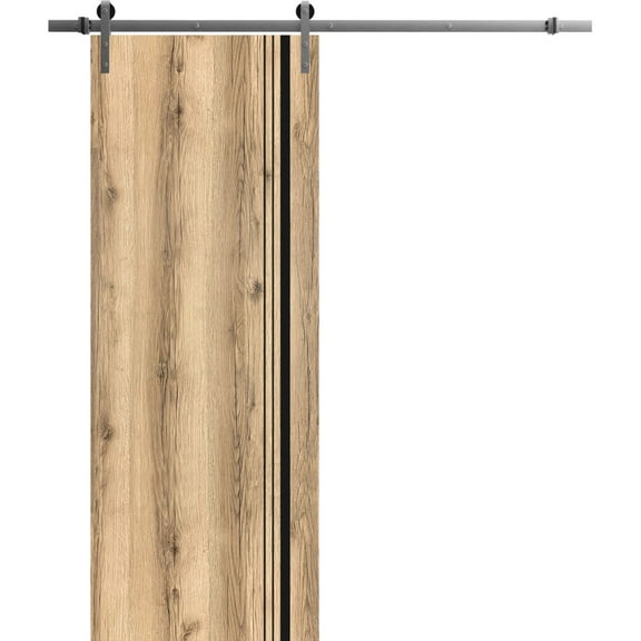 Sturdy Barn Door 18 x 80 inches | Planum 0011 Oak with Frosted Glass | Stainless Steel 6.6FT Rail Hangers Heavy Set | Solid Panel Interior Doors