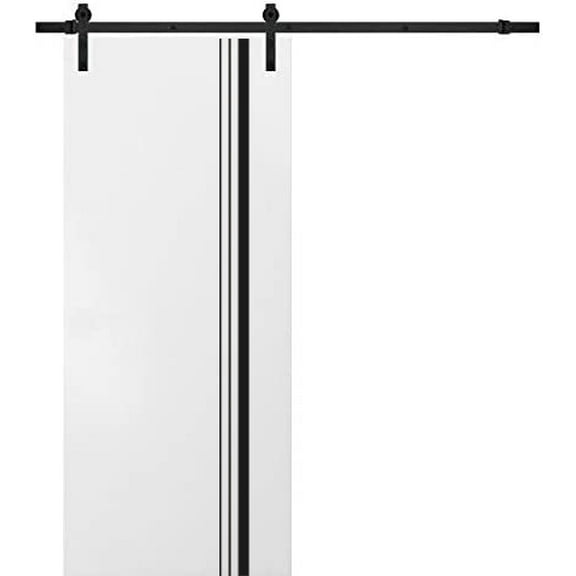 Sturdy Barn Door 18 x 80 inches | Planum 0011 White Silk with Frosted Glass | 6.6FT Rail Hangers Heavy Hardware Set | Solid Panel Interior Doors