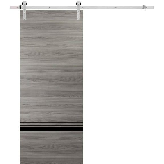Sturdy Barn Door 18 x 80 inches | Planum 0012 Grey Matte with Frosted Glass | Stainless Steel 6.6FT Rail Hangers Heavy Set | Solid Panel Interior Doors
