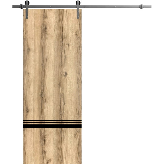 Sturdy Barn Door 18 x 80 inches | Planum 0012 Oak with Frosted Glass | Stainless Steel 6.6FT Rail Hangers Heavy Set | Solid Panel Interior Doors