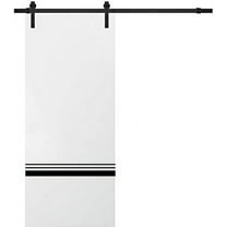 Sturdy Barn Door 18 x 80 inches | Planum 0012 White Silk with Frosted Glass | 6.6FT Rail Hangers Heavy Hardware Set | Solid Panel Interior Doors