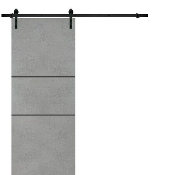Sturdy Barn Door 18 x 80 inches | Planum 0014 Concrete with Frosted Glass | 6.6FT Rail Hangers Heavy Hardware Set | Solid Panel Interior Doors