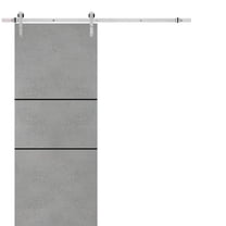 Sturdy Barn Door 18 x 80 inches | Planum 0014 Concrete with Frosted Glass | Stainless Steel 6.6FT Rail Hangers Heavy Set | Solid Panel Interior Doors
