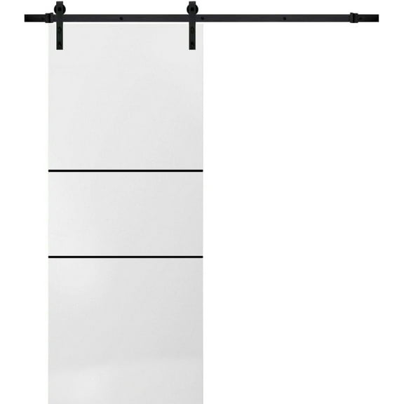 Sturdy Barn Door 18 x 80 inches | Planum 0014 White Silk with Frosted Glass | 6.6FT Rail Hangers Heavy Hardware Set | Solid Panel Interior Doors