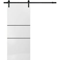 Sturdy Barn Door 18 x 80 inches | Planum 0014 White Silk with Frosted Glass | 6.6FT Rail Hangers Heavy Hardware Set | Solid Panel Interior Doors