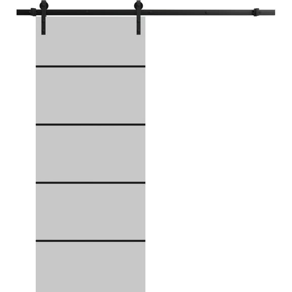 Sturdy Barn Door 18 x 80 inches | Planum 0015 Grey Matte with Frosted Glass | 6.6FT Rail Hangers Heavy Hardware Set | Solid Panel Interior Doors