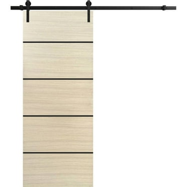 Sturdy Barn Door 18 x 80 inches | Planum 0015 Natural Veneer with Frosted Glass | 6.6FT Rail Hangers Heavy Hardware Set | Solid Panel Interior Doors