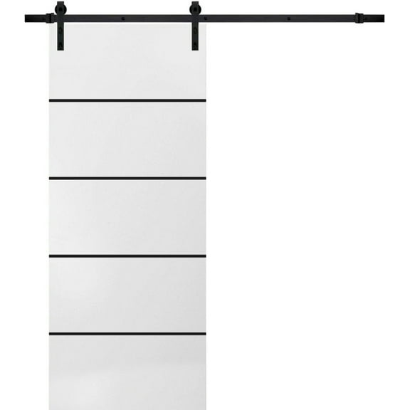 Sturdy Barn Door 18 x 80 inches | Planum 0015 White Silk with Frosted Glass | 6.6FT Rail Hangers Heavy Hardware Set | Solid Panel Interior Doors