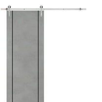 Sturdy Barn Door 18 x 80 inches | Planum 0016 Concrete with Frosted Glass | Stainless Steel 6.6FT Rail Hangers Heavy Set | Solid Panel Interior Doors