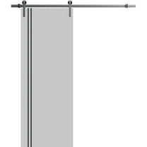 Sturdy Barn Door 18 x 80 inches | Planum 0016 Grey Matte with Frosted Glass | Stainless Steel 6.6FT Rail Hangers Heavy Set | Solid Panel Interior Doors