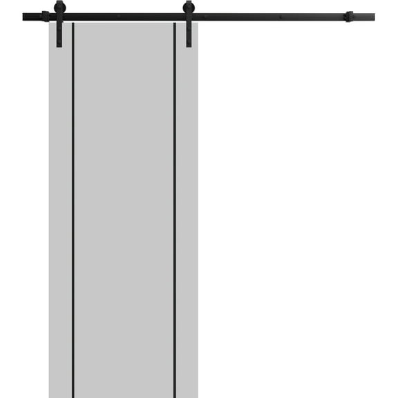 Sturdy Barn Door 18 x 80 inches | Planum 0016 Grey Matte with Frosted Glass | 6.6FT Rail Hangers Heavy Hardware Set | Solid Panel Interior Doors