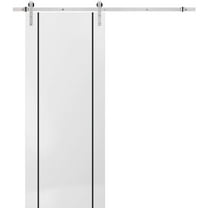 Sturdy Barn Door 18 x 80 inches | Planum 0016 White Silk with Frosted Glass | Stainless Steel 6.6FT Rail Hangers Heavy Set | Solid Panel Interior Doors