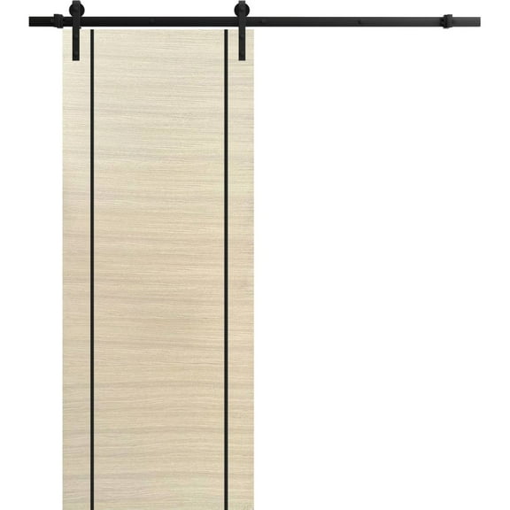 Sturdy Barn Door 18 x 80 inches | Planum 0017 Natural Veneer with Frosted Glass | 6.6FT Rail Hangers Heavy Hardware Set | Solid Panel Interior Doors