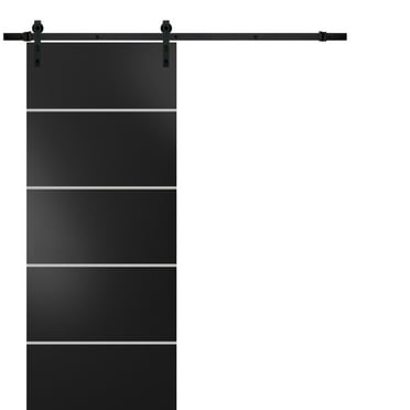 Sturdy Barn Door 18 x 80 inches | Planum 0210 Matte Black with Frosted Glass | 6.6FT Rail Hangers Heavy Hardware Set | Solid Panel Interior Doors