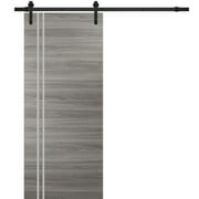 Sturdy Barn Door 18 x 80 inches | Planum 0310 Ginger Ash with Frosted Glass | 6.6FT Rail Hangers Heavy Hardware Set | Solid Panel Interior Doors