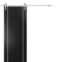 Sturdy Barn Door 18 x 80 inches | Planum 0410 Matte Black with Frosted Glass | Stainless Steel 6.6FT Rail Hangers Heavy Set | Solid Panel Interior Doors