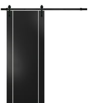 Sturdy Barn Door 18 x 80 inches | Planum 0410 Matte Black with Frosted Glass | 6.6FT Rail Hangers Heavy Hardware Set | Solid Panel Interior Doors