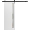 thumbnail image 1 of Sturdy Barn Door 18 x 80 inches | Planum 0660 Painted White with Frosted Glass | 6.6FT Rail Hangers Heavy Hardware Set | Solid Panel Interior Doors, 1 of 4