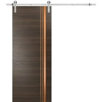 Sturdy Barn Door 18 x 80 inches | Planum 1010 Chocolate Ash with Frosted Glass | Stainless Steel 6.6FT Rail Hangers Heavy Set | Solid Panel Interior Doors