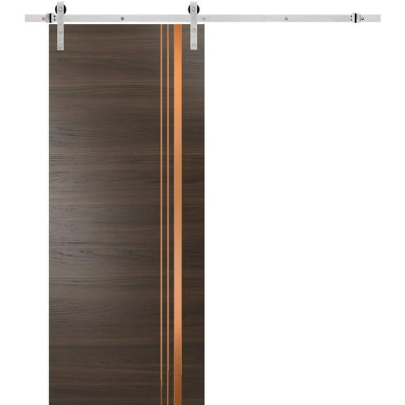 Sturdy Barn Door 18 x 80 inches | Planum 1010 Chocolate Ash with Frosted Glass | Stainless Steel 6.6FT Rail Hangers Heavy Set | Solid Panel Interior Doors