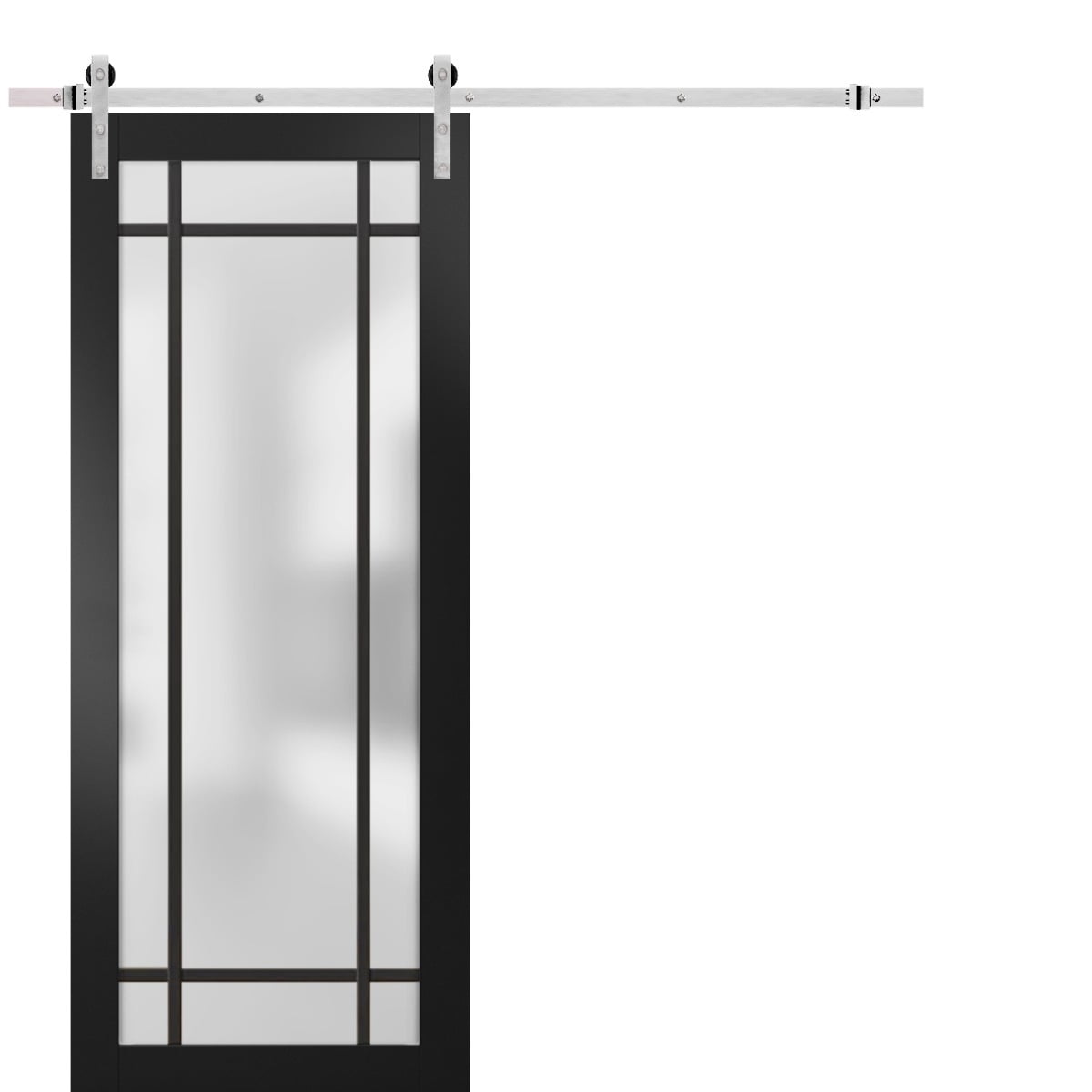 Sturdy Barn Door 18 x 80 inches Planum 2112 Matte Black Frosted Glass