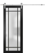 Sturdy Barn Door 18 x 80 inches | Planum 2112 Matte Black Frosted Glass | Stainless Steel 6.6FT Rail Hangers Heavy Set | Solid Panel Interior Doors
