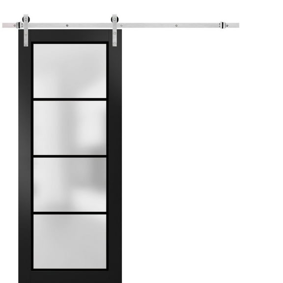 Sturdy Barn Door 18 x 80 inches | Planum 2132 Matte Black Frosted Glass | Stainless Steel 6.6FT Rail Hangers Heavy Set | Solid Panel Interior Doors
