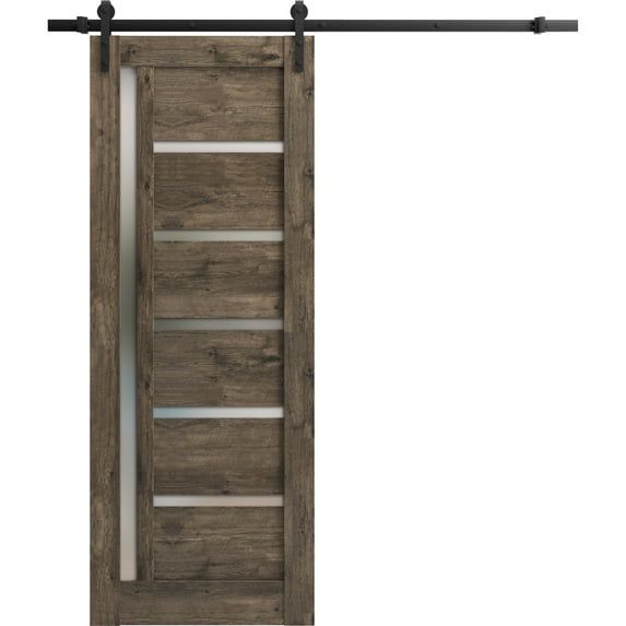 Sturdy Barn Door 18 x 80 inches | Quadro 4088 Cognac Oak with Frosted Glass | 6.6FT Rail Hangers Heavy Hardware Set | Solid Panel Interior Doors