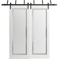 thumbnail image 1 of Sturdy Barn Door 18 x 80 inches | Sete 6933 Nebraska Grey with Frosted Glass | 6.6FT Rail Hangers Heavy Hardware Set | Solid Panel Interior Doors, 1 of 5