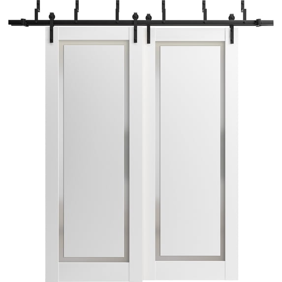 Sturdy Barn Door 18 x 80 inches | Sete 6933 Nebraska Grey with Frosted Glass | 6.6FT Rail Hangers Heavy Hardware Set | Solid Panel Interior Doors
