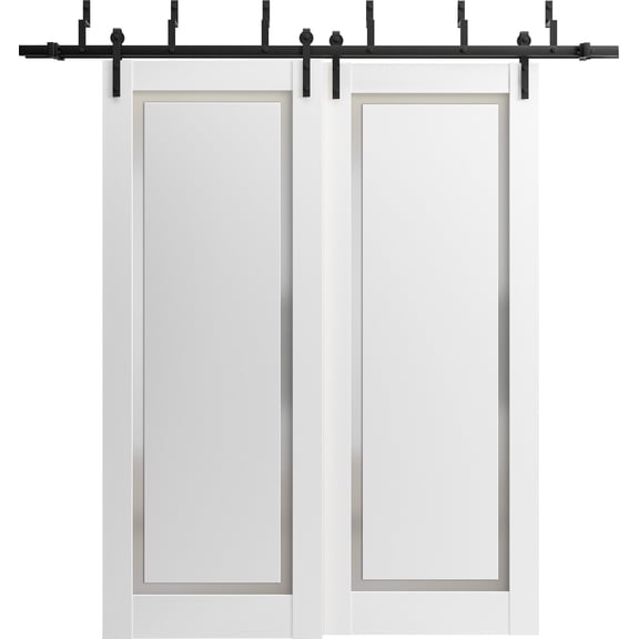 Sturdy Barn Door 18 x 80 inches | Sete 6933 Nebraska Grey with Frosted Glass | 6.6FT Rail Hangers Heavy Hardware Set | Solid Panel Interior Doors