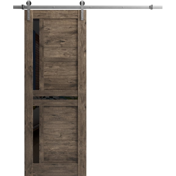 Sturdy Barn Door 18 x 80 inches | Veregio 7588 Cognac Oak with Black Glass | Stainless Steel 6.6FT Rail Hangers Heavy Set | Solid Panel Interior Doors