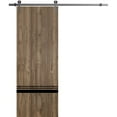 thumbnail image 1 of Sturdy Barn Door 18 x 84 inches | Planum 0012 Walnut with Frosted Glass | Stainless Steel 6.6FT Rail Hangers Heavy Set | Solid Panel Interior Doors, 1 of 6