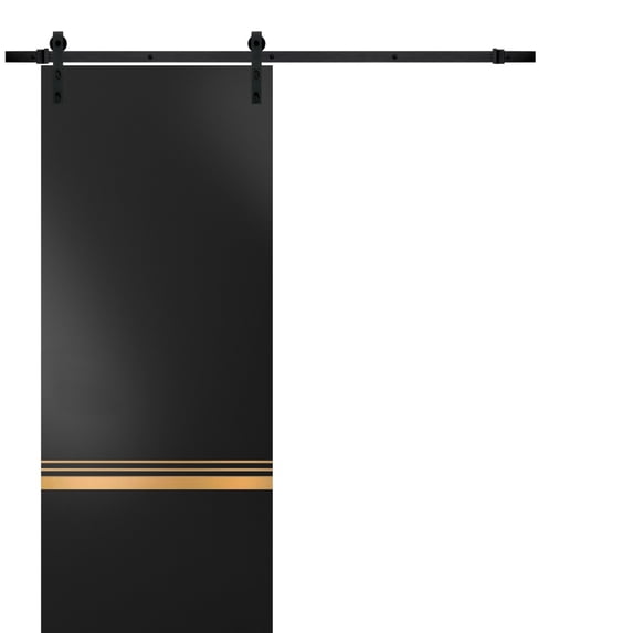 Sturdy Barn Door 18 x 84 inches | Planum 2010 Matte Black with Frosted Glass | 6.6FT Rail Hangers Heavy Hardware Set | Solid Panel Interior Doors