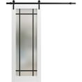 thumbnail image 1 of Sturdy Barn Door 18 x 84 inches | Planum 2112 White Silk Frosted Glass | 6.6FT Rail Hangers Heavy Hardware Set | Solid Panel Interior Doors, 1 of 6