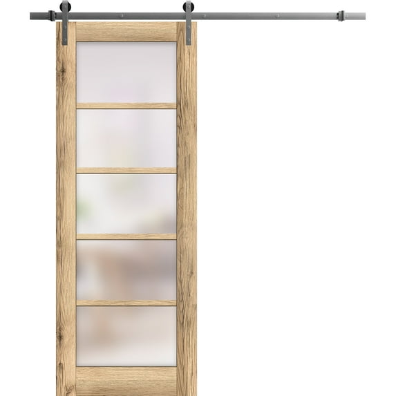 Sturdy Barn Door 18 x 84 inches | Quadro 4002 Oak | Stainless Steel 6.6FT Rail Hangers Heavy Set | Solid Panel Interior Doors